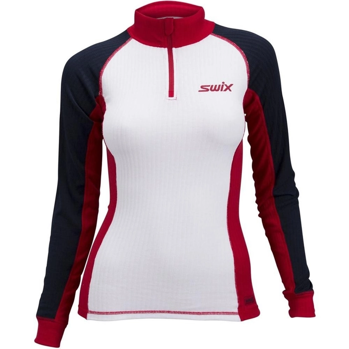 Термофутболка на молнии SWIX RaceX LS White/red/blue женская 40826